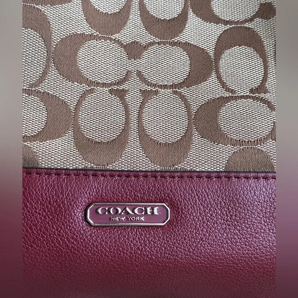 Coach Beige Signature Canvas Tote with Cherry Trim